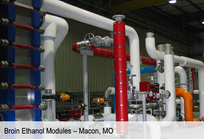 Bistate Insulation St. Louis Insulated Fiberglass PVC Aluminum Jacketing Piping at Broin Ethanol Modules, Macon Missouri 